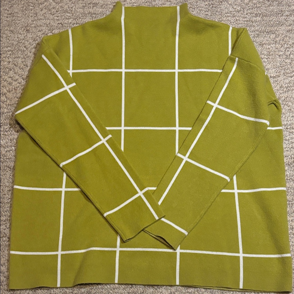 Cynthia Rowley Womens Turtleneck Sweater in Olive with White Grid